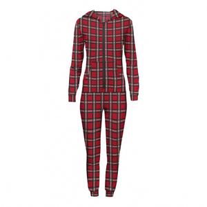 NEW KICKEE women's long sleeve jumpsuit with hood in classic holiday plaid